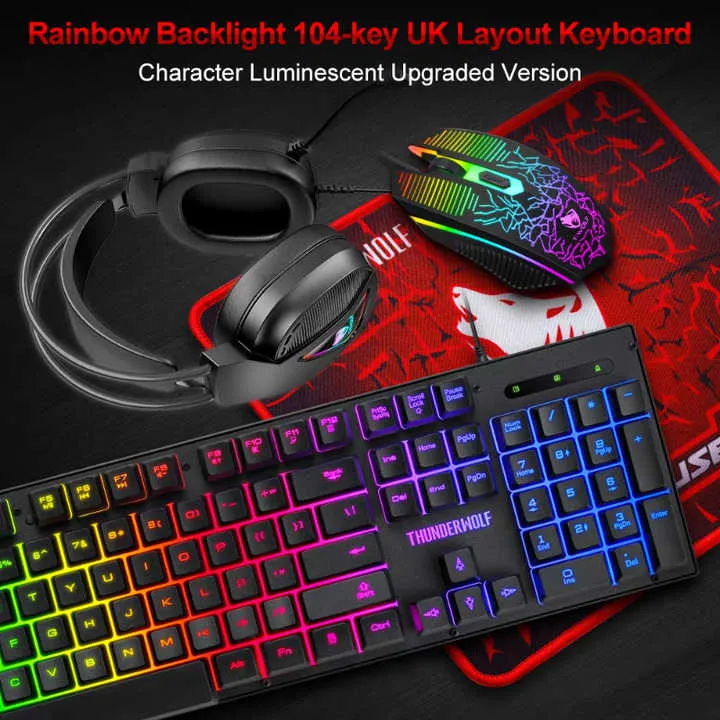 لوحة مفاتيح ليد سلكية 4 في 1 للألعاب ، لوحة . 4 in 1 Wired LED Gaming Keyboard, RGB Backlit Keyboard