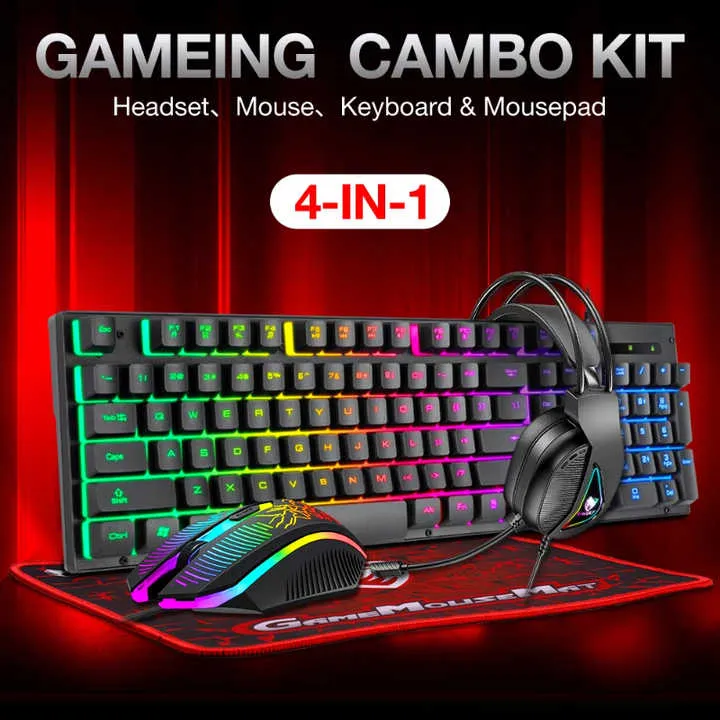 لوحة مفاتيح ليد سلكية 4 في 1 للألعاب ، لوحة . 4 in 1 Wired LED Gaming Keyboard, RGB Backlit Keyboard