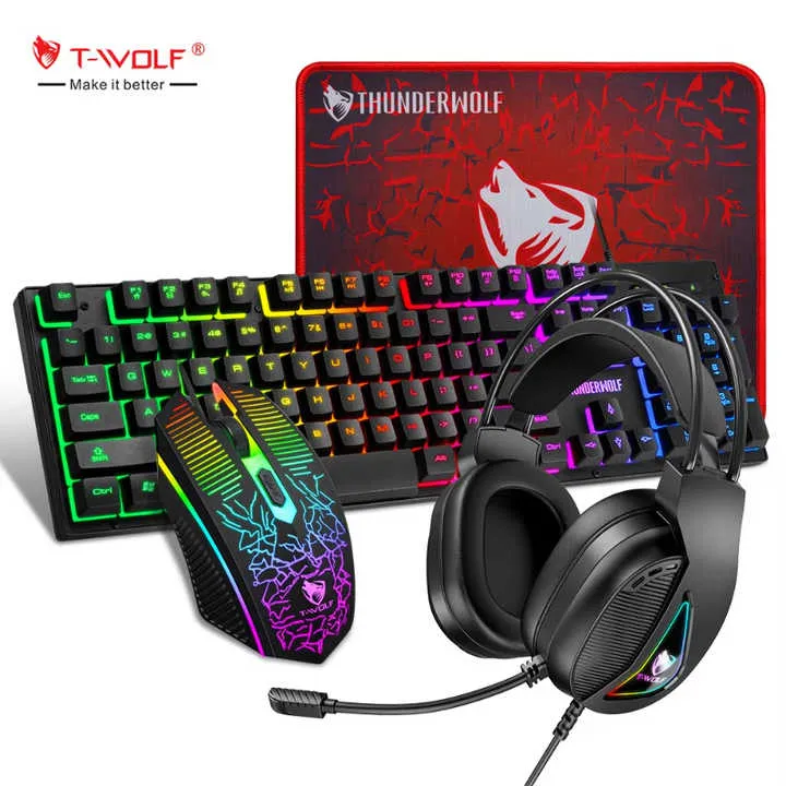 لوحة مفاتيح ليد سلكية 4 في 1 للألعاب ، لوحة . 4 in 1 Wired LED Gaming Keyboard, RGB Backlit Keyboard