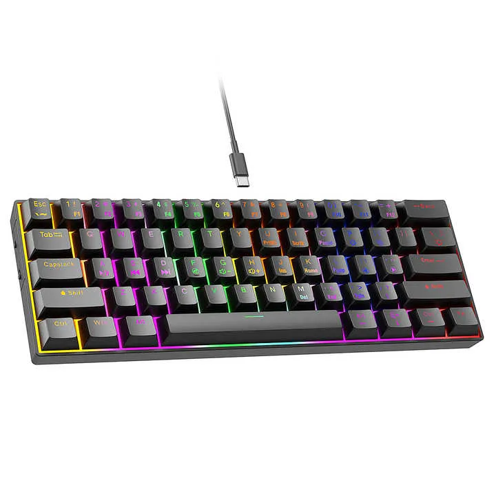لوحة مفاتيح ميكانيكية 61 مفتاحًا 60 بالمائة بإضاءة . 61 Keys 60% Mechanical Keyboard with RGB LED Backlit