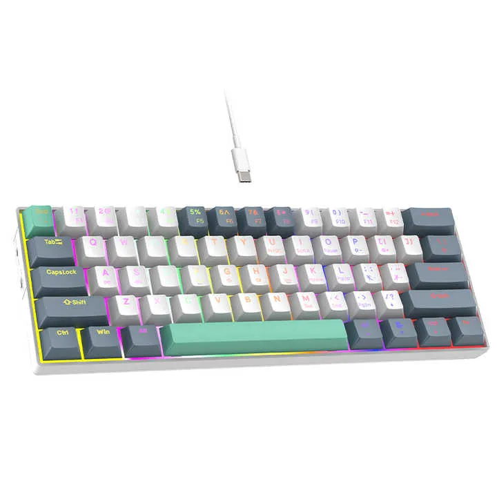 لوحة مفاتيح ميكانيكية 61 مفتاحًا 60 بالمائة بإضاءة . 61 Keys 60% Mechanical Keyboard with RGB LED Backlit
