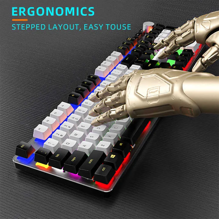 مفاتيح كاملة الحجم لوحة مفاتيح ميكانيكية مع . Full Size Keys Mechanical Keyboard with Rainbow Knob