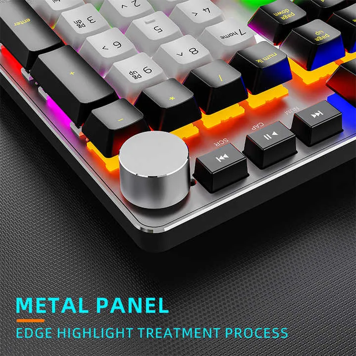 مفاتيح كاملة الحجم لوحة مفاتيح ميكانيكية مع . Full Size Keys Mechanical Keyboard with Rainbow Knob