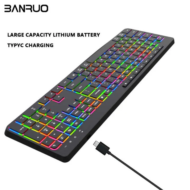 مفاتيح كشاف بلوتوث قابلة لإعادة الشحن لاسلكية . Wireless Rechargeable Bluetooth Backlit Keypad with