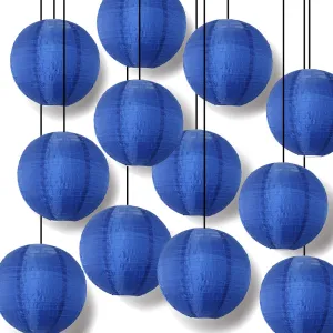 12 PACK | 14" Navy Blue Shimmering Nylon Lantern, Even Ribbing, Durable, Hanging Decoration