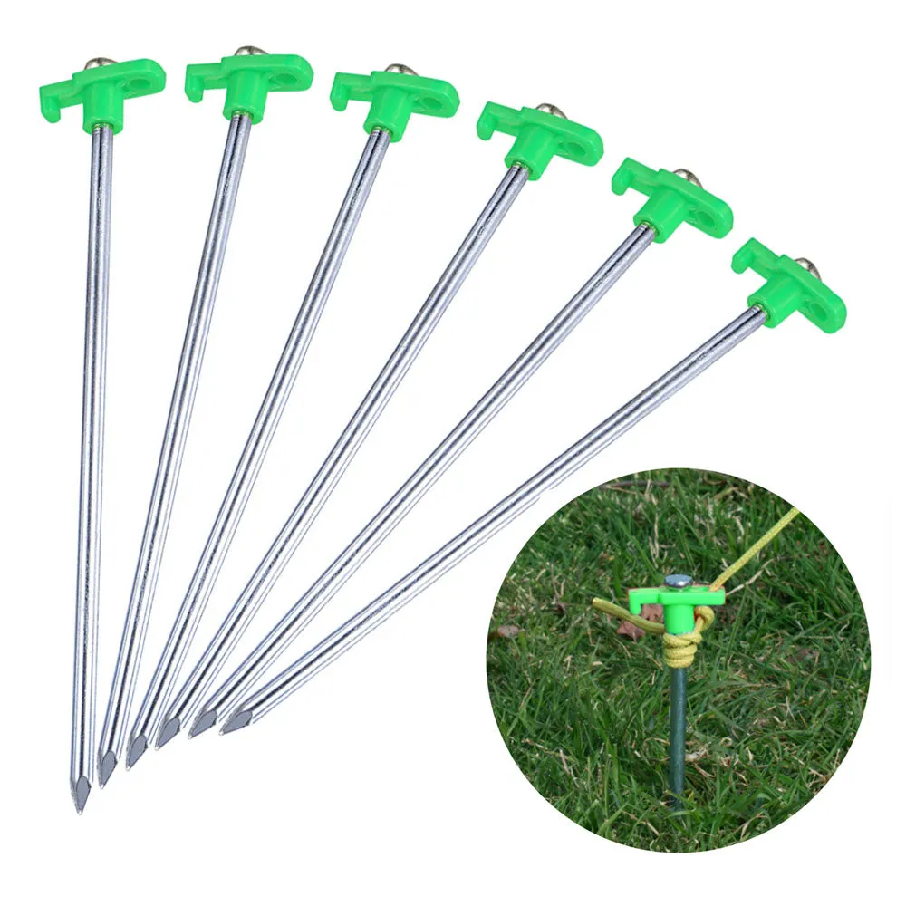 12 Pc Heavy Duty Tent Stakes Steel Nail Pegs Camping Garden Tarp Awning 7.5" L