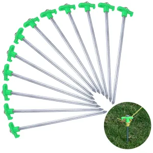 12 Pc Heavy Duty Tent Stakes Steel Nail Pegs Camping Garden Tarp Awning 7.5" L
