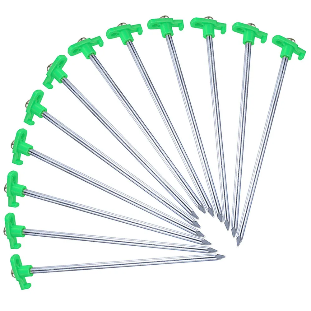 12 Pc Heavy Duty Tent Stakes Steel Nail Pegs Camping Garden Tarp Awning 7.5" L