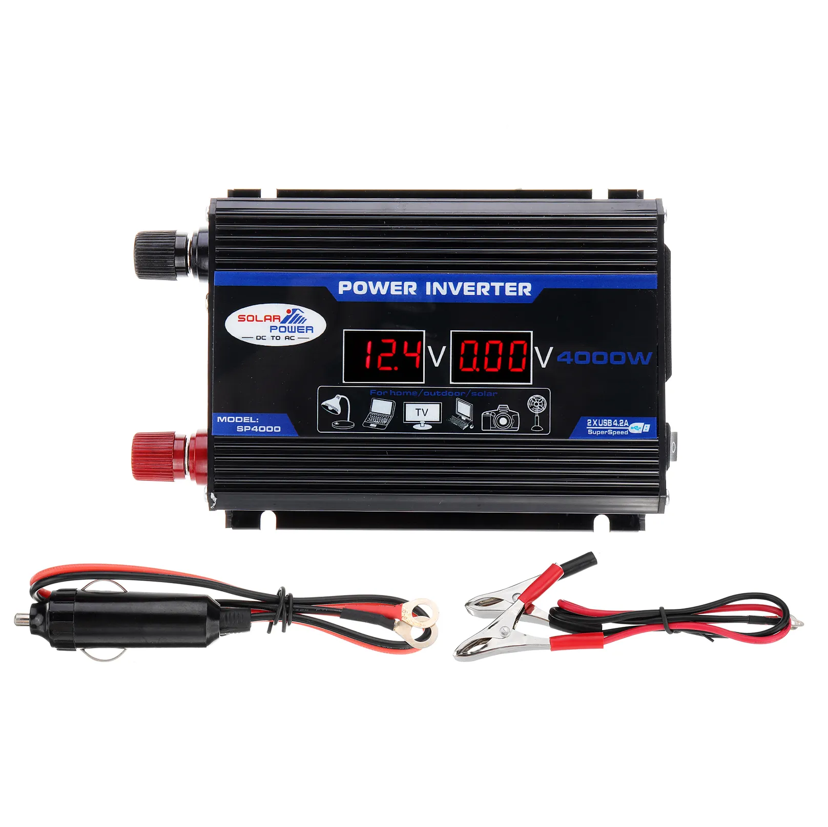 1200W Peak Car Power Inverter DC 12V to AC 110V 220V Dual USB Modified Sine Wave Converter with LED Screen