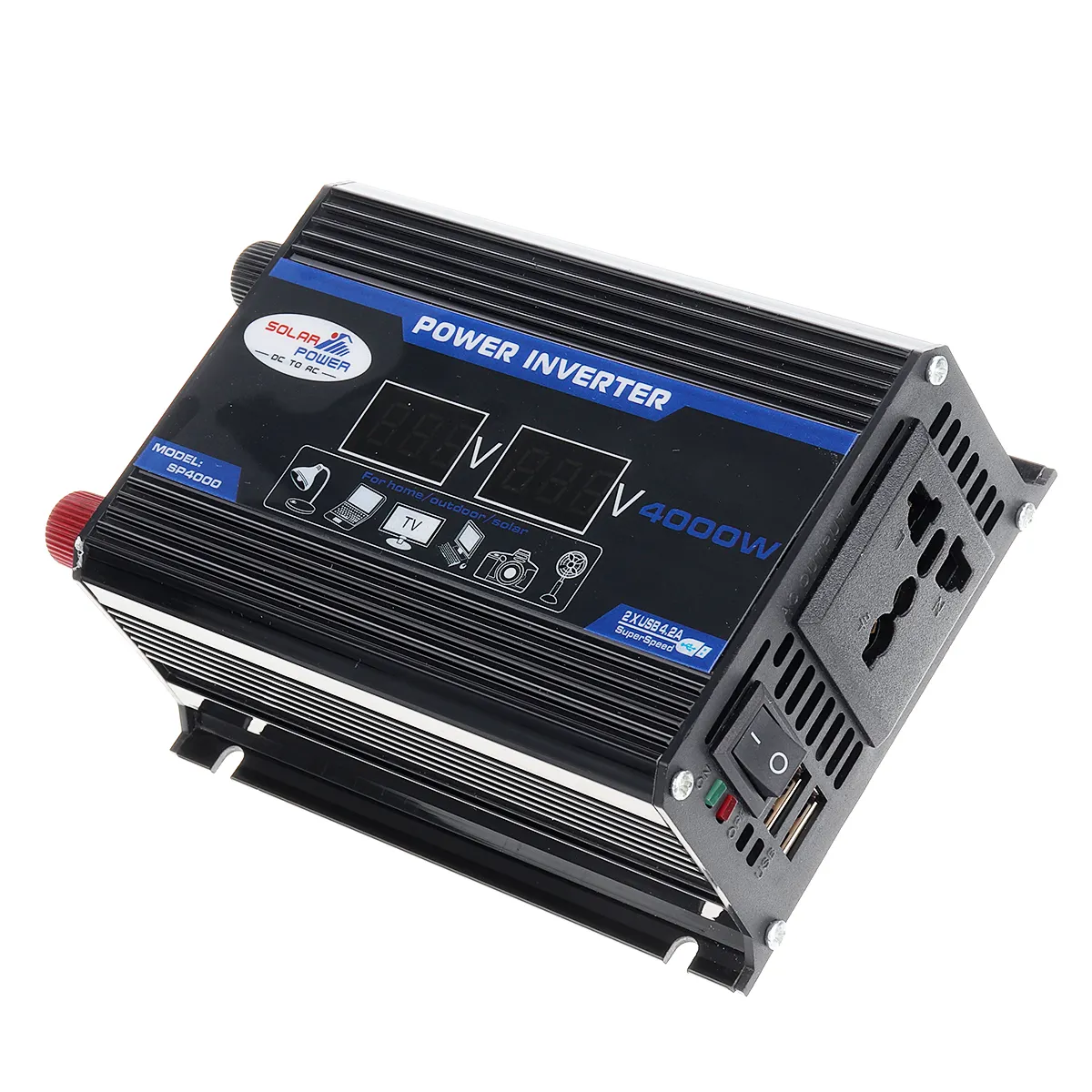 1200W Peak Car Power Inverter DC 12V to AC 110V 220V Dual USB Modified Sine Wave Converter with LED Screen