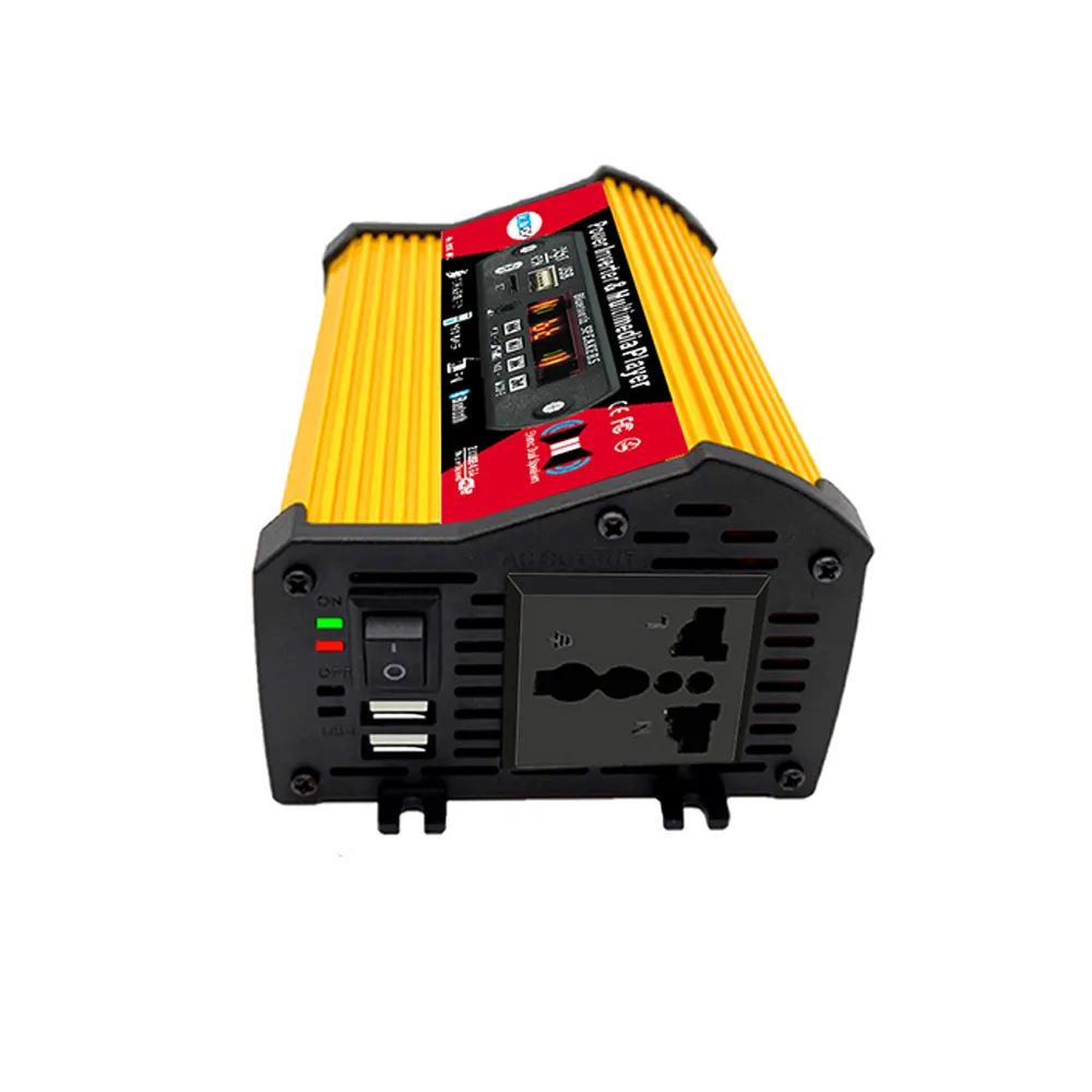 1200W Peak Car Power Inverter with MP3 Multimedia Player DC 12V to AC 110V 220V Dual USB Fast Charge AC Outlet Converter FM Bluetooth LED Screen