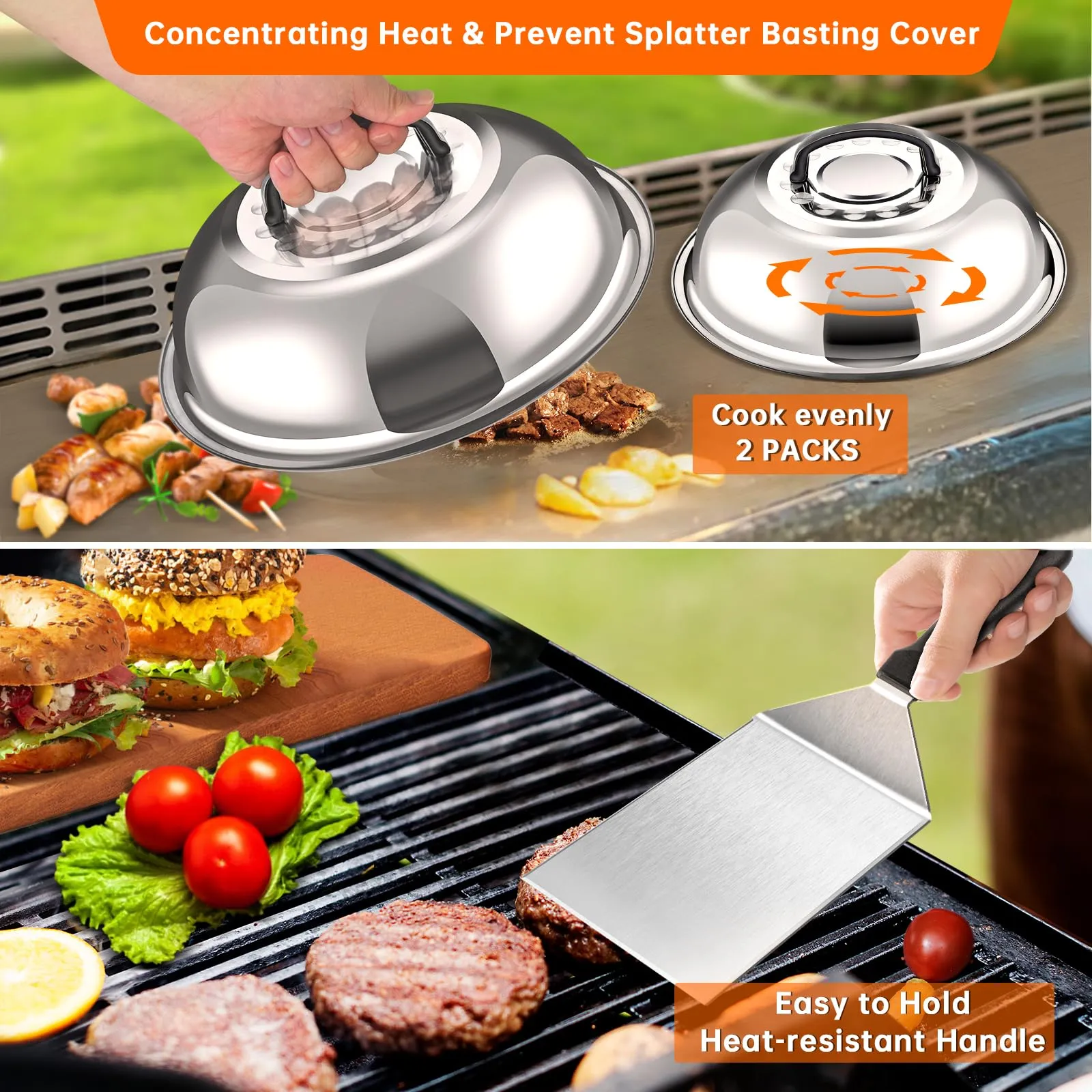 22PCS Griddle Accessories Kit, Flat Top Grill Accessories Set for Blackstone and Camp Chef, Grill Spatula Set with Enlarged Spatulas, Basting Cover, Scraper,Silicone Grill Mat for Outdoor BBQ
