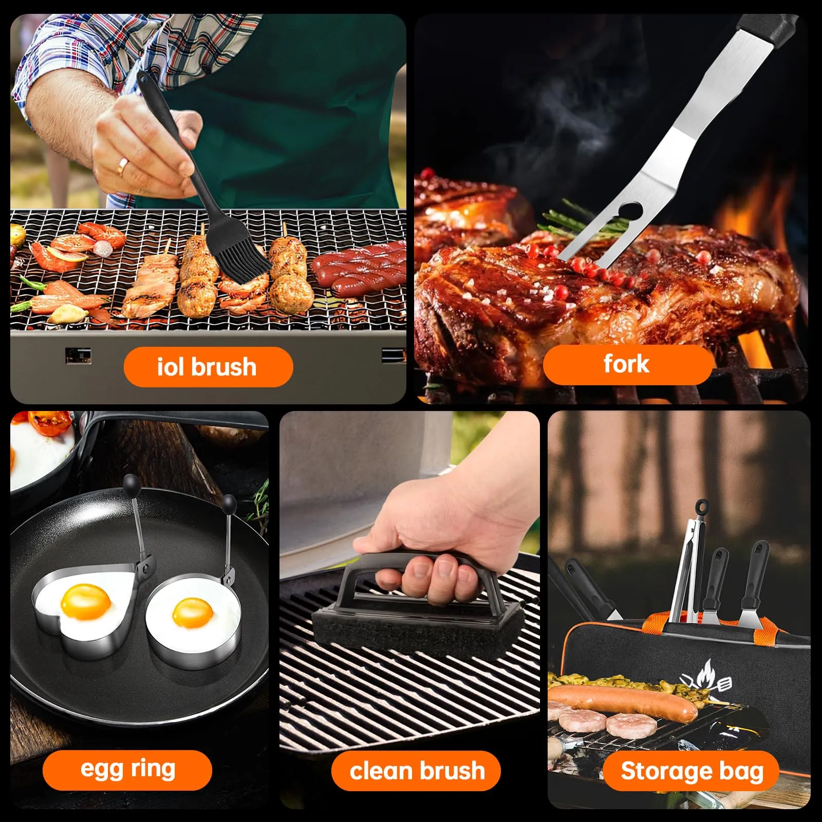 22PCS Griddle Accessories Kit, Flat Top Grill Accessories Set for Blackstone and Camp Chef, Grill Spatula Set with Enlarged Spatulas, Basting Cover, Scraper,Silicone Grill Mat for Outdoor BBQ