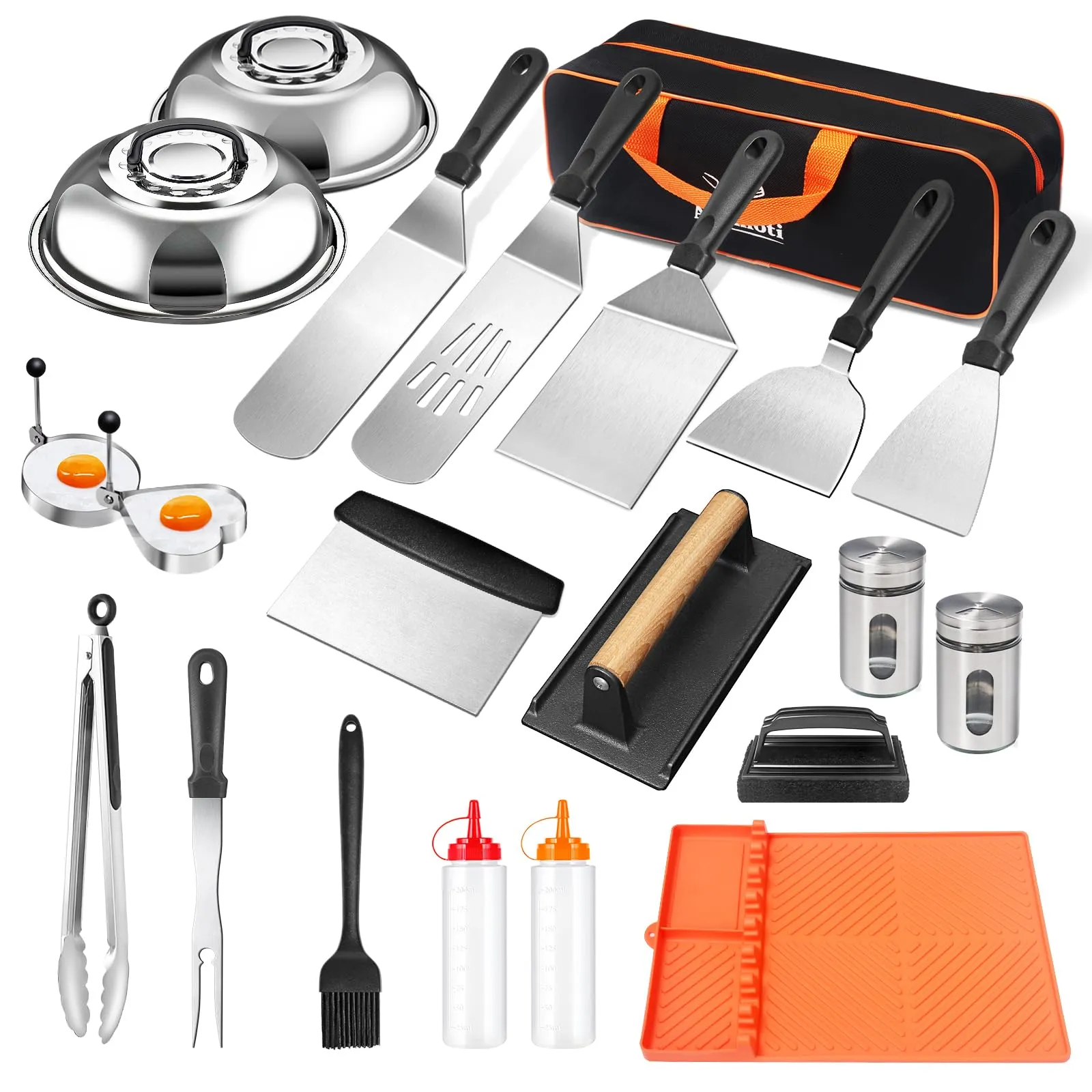 22PCS Griddle Accessories Kit, Flat Top Grill Accessories Set for Blackstone and Camp Chef, Grill Spatula Set with Enlarged Spatulas, Basting Cover, Scraper,Silicone Grill Mat for Outdoor BBQ