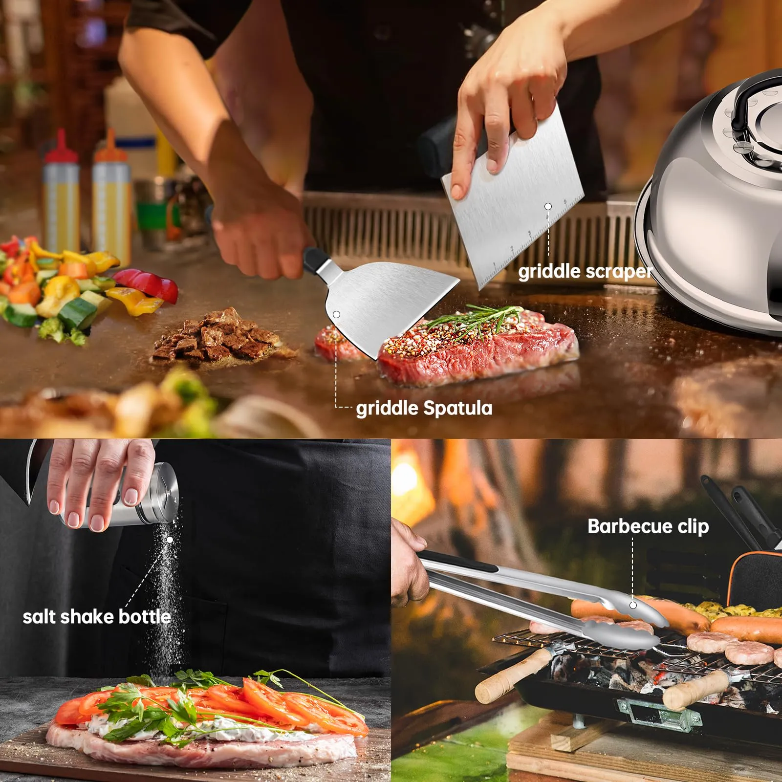 22PCS Griddle Accessories Kit, Flat Top Grill Accessories Set for Blackstone and Camp Chef, Grill Spatula Set with Enlarged Spatulas, Basting Cover, Scraper,Silicone Grill Mat for Outdoor BBQ