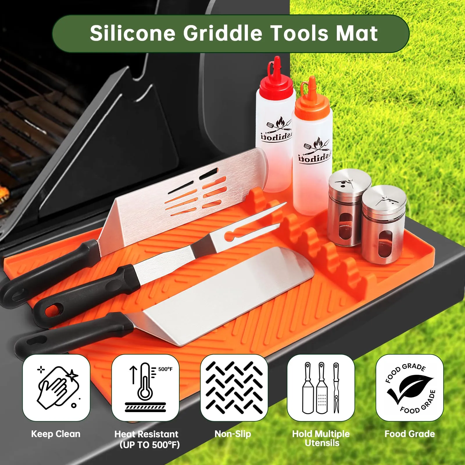 22PCS Griddle Accessories Kit, Flat Top Grill Accessories Set for Blackstone and Camp Chef, Grill Spatula Set with Enlarged Spatulas, Basting Cover, Scraper,Silicone Grill Mat for Outdoor BBQ