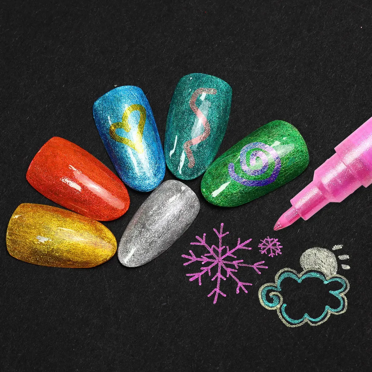 24 Colour Glitter Changing Nail Pen Set Waterproof Art Markers