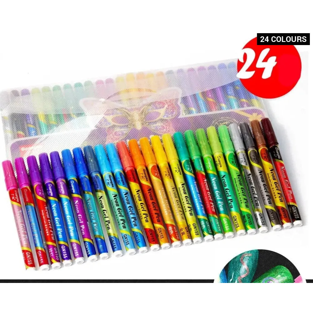 24 Colour Glitter Changing Nail Pen Set Waterproof Art Markers