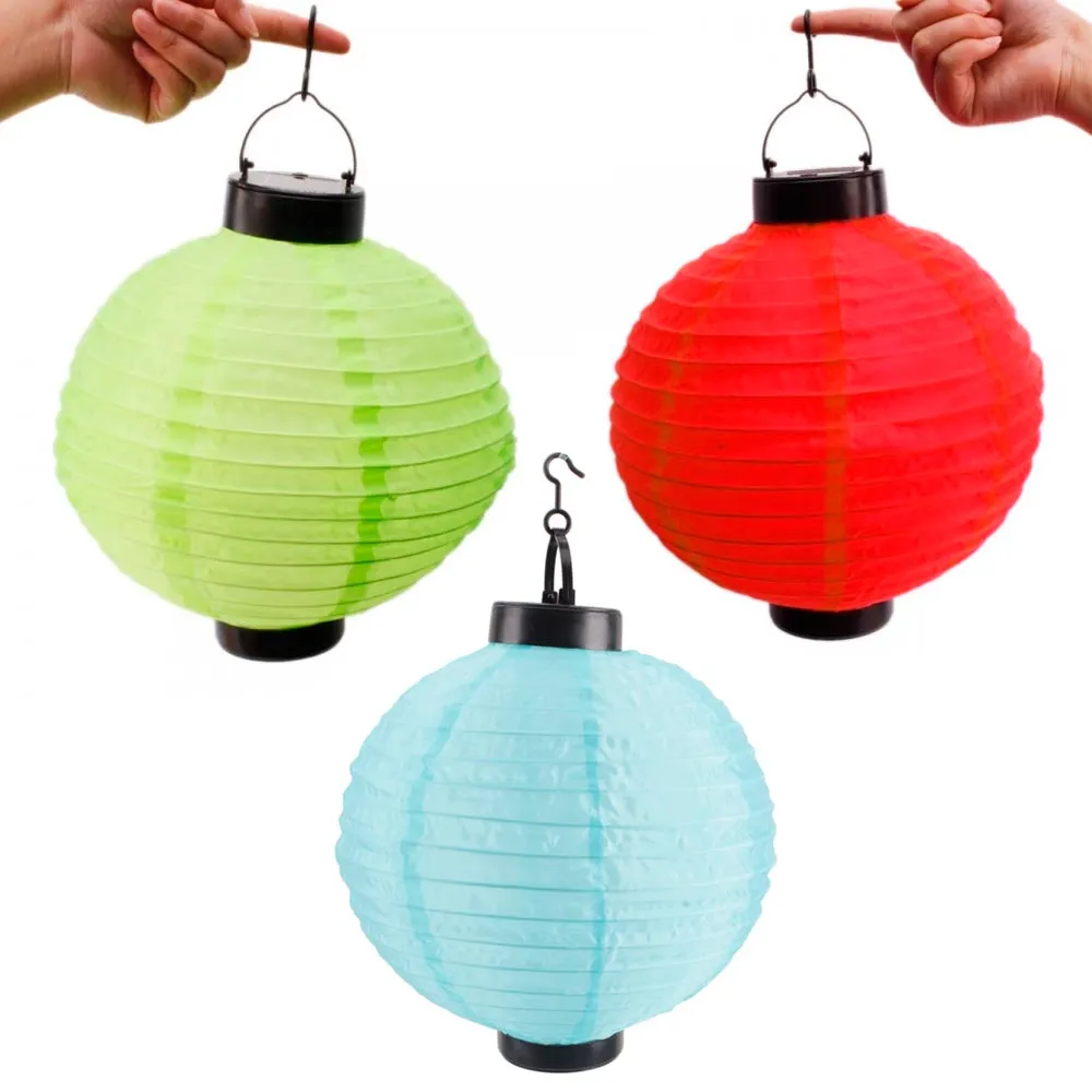 3 x Solar LED Chinese Paper Lanterns Party Round 10" Garden Wedding Decoration
