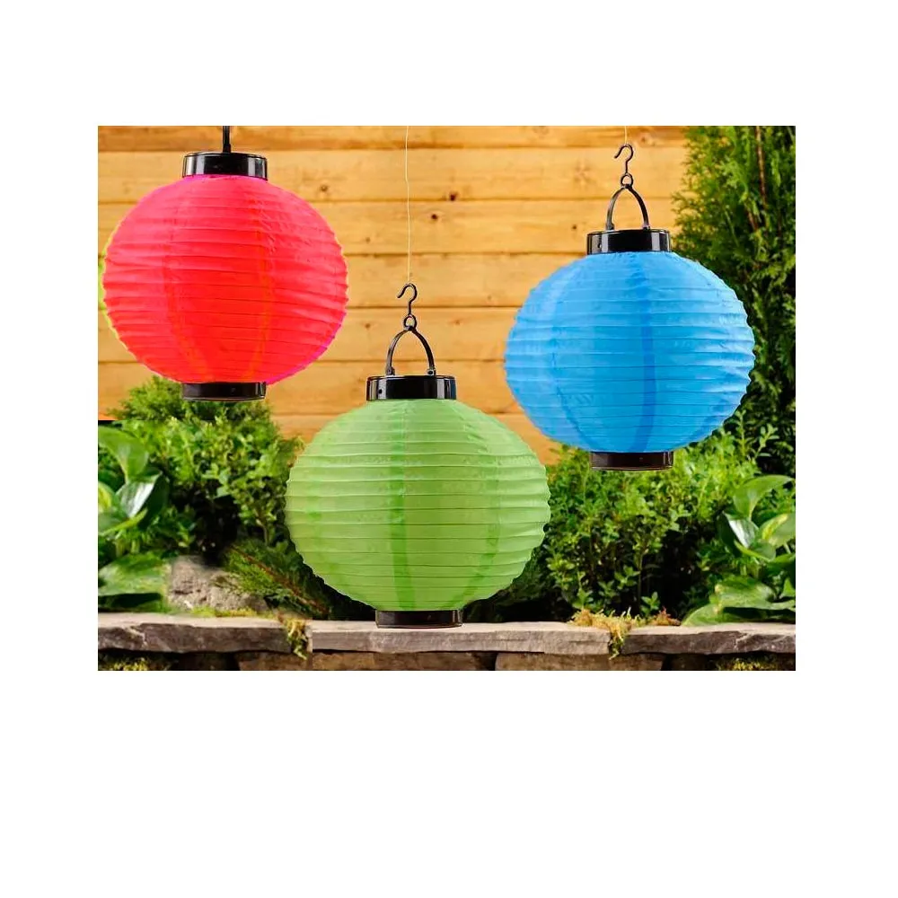 3 x Solar LED Chinese Paper Lanterns Party Round 10" Garden Wedding Decoration