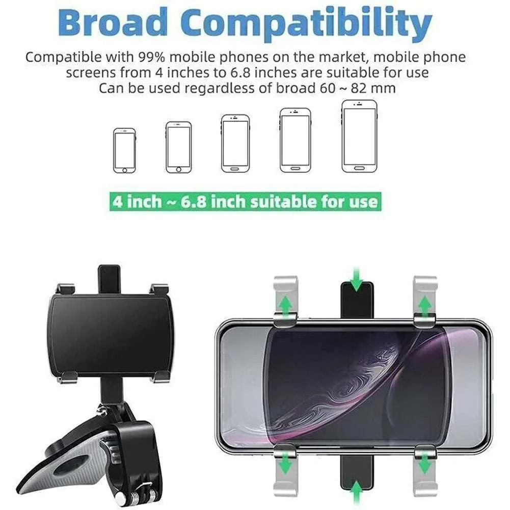360 Rotating Multi-function Car Phone Holder with Adjustable Spring Clip