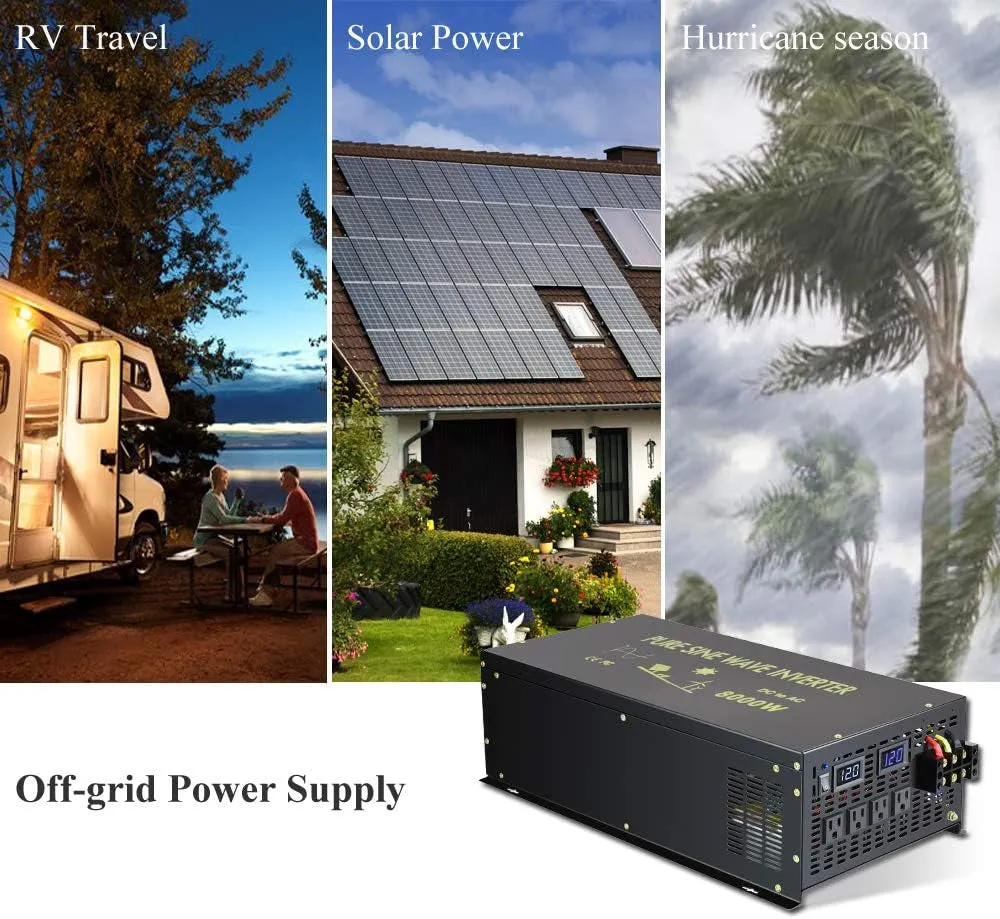 8000 Watt Max Continuous Power 16000 Watt Peak Heavy Duty Pure Sine Wave Inverter 12V DC  Wind Power Supply for Home Camping Van