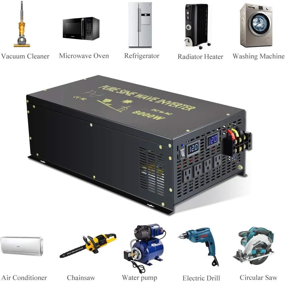 8000 Watt Max Continuous Power 16000 Watt Peak Heavy Duty Pure Sine Wave Inverter 12V DC  Wind Power Supply for Home Camping Van