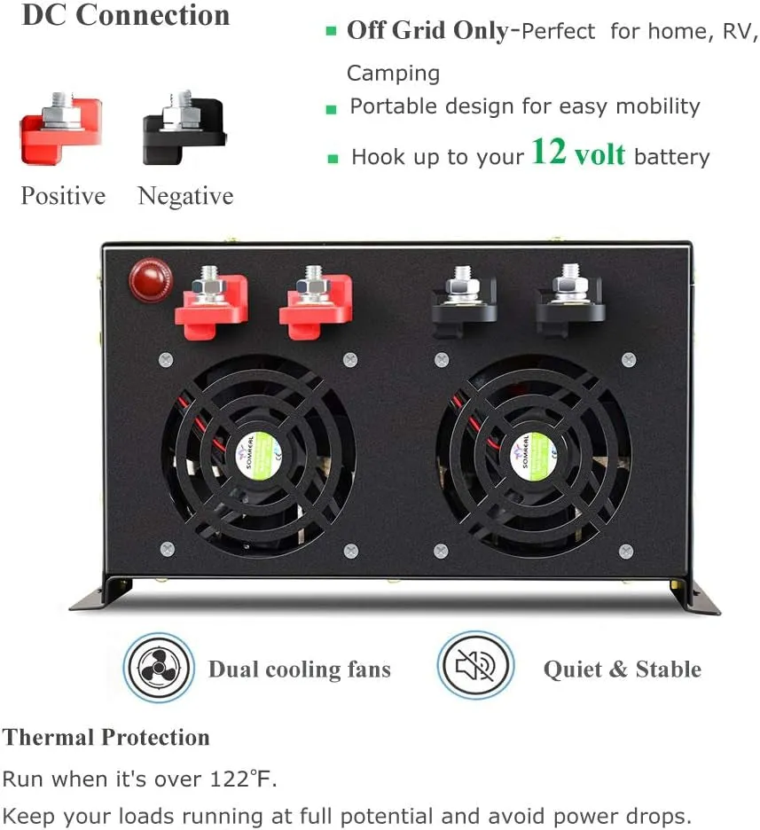 8000 Watt Max Continuous Power 16000 Watt Peak Heavy Duty Pure Sine Wave Inverter 12V DC  Wind Power Supply for Home Camping Van