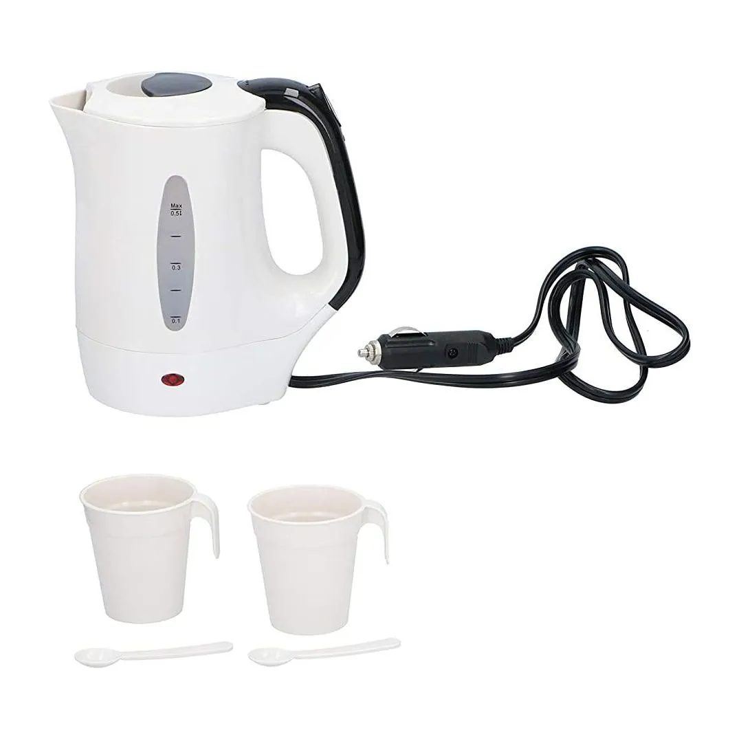 All Ride Truckers 24V Kettle 0.5Ltr 300W Water Heater Truck Lorry W Cups Spoons