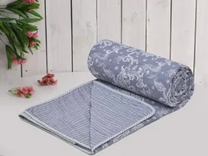 Anadhika 100% Cotton Reversible Dohar Single Bed Size | AC Blanket Dohar | Soft Light-Weight Bed Blanket Dohar (56 x 88 inch, Blue, Pack of 1)