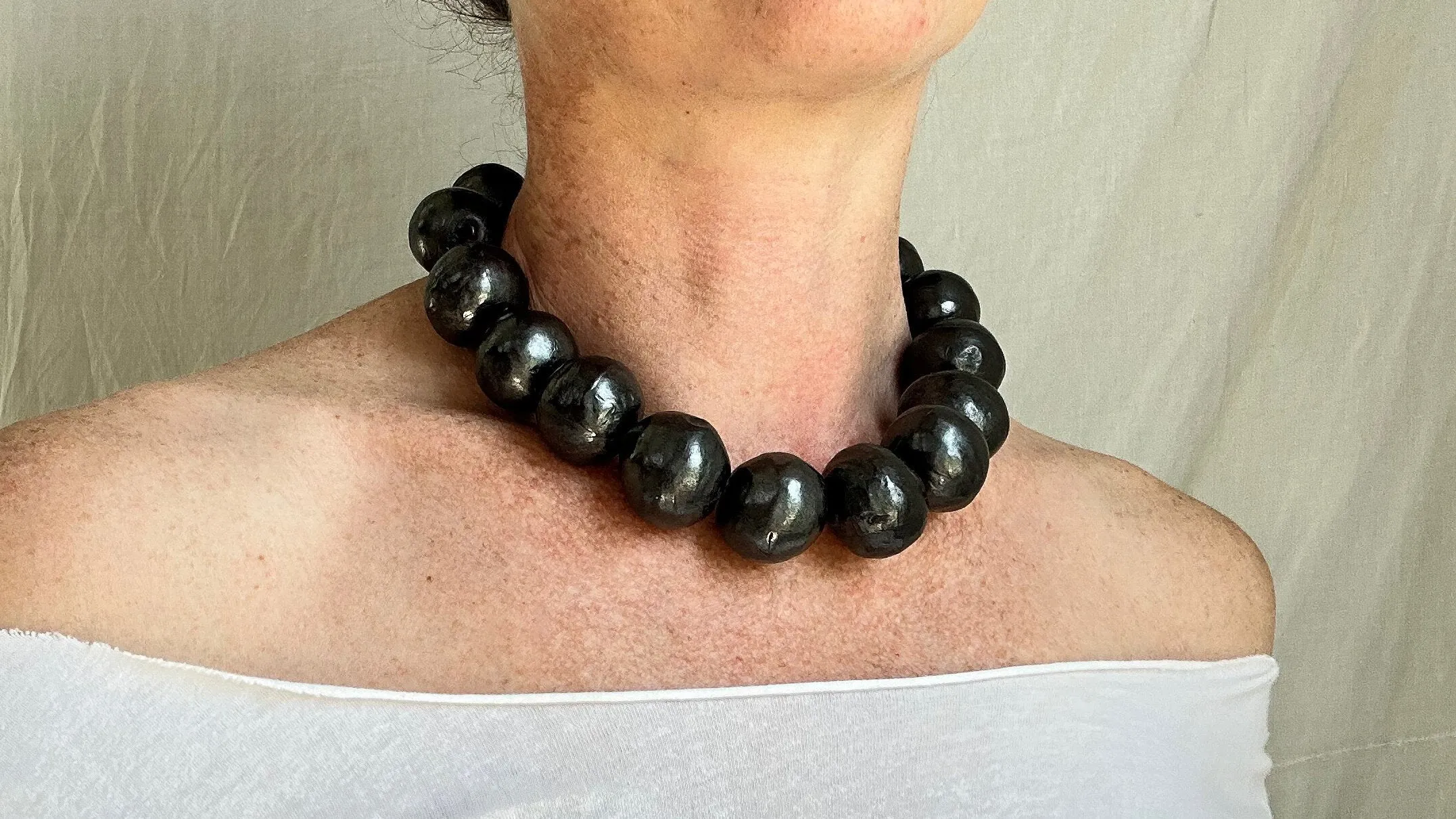 Barro Negro & Silver Necklace. Oaxacan Black Clay. Sterling Silver. 2031