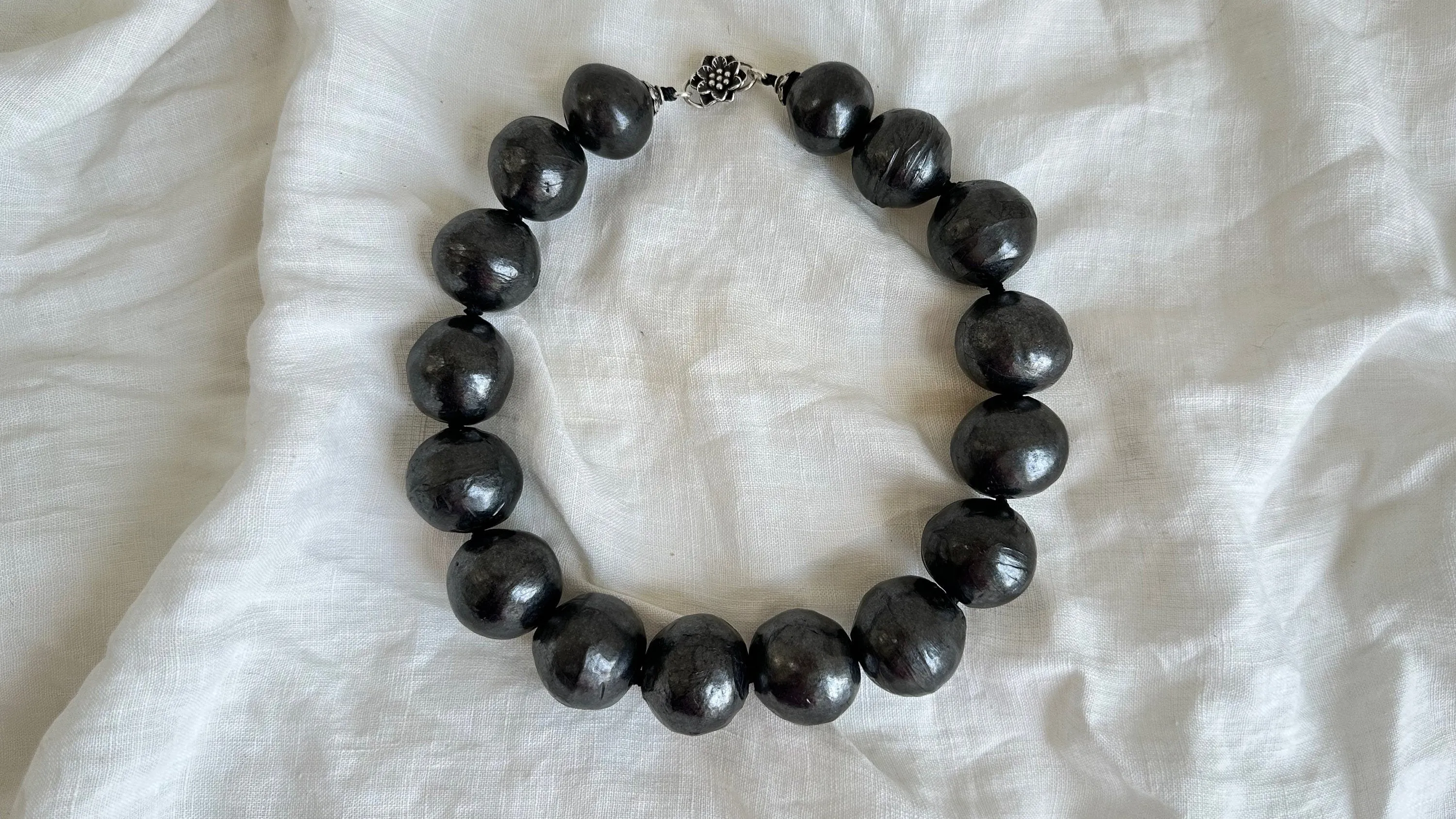Barro Negro & Silver Necklace. Oaxacan Black Clay. Sterling Silver. 2031