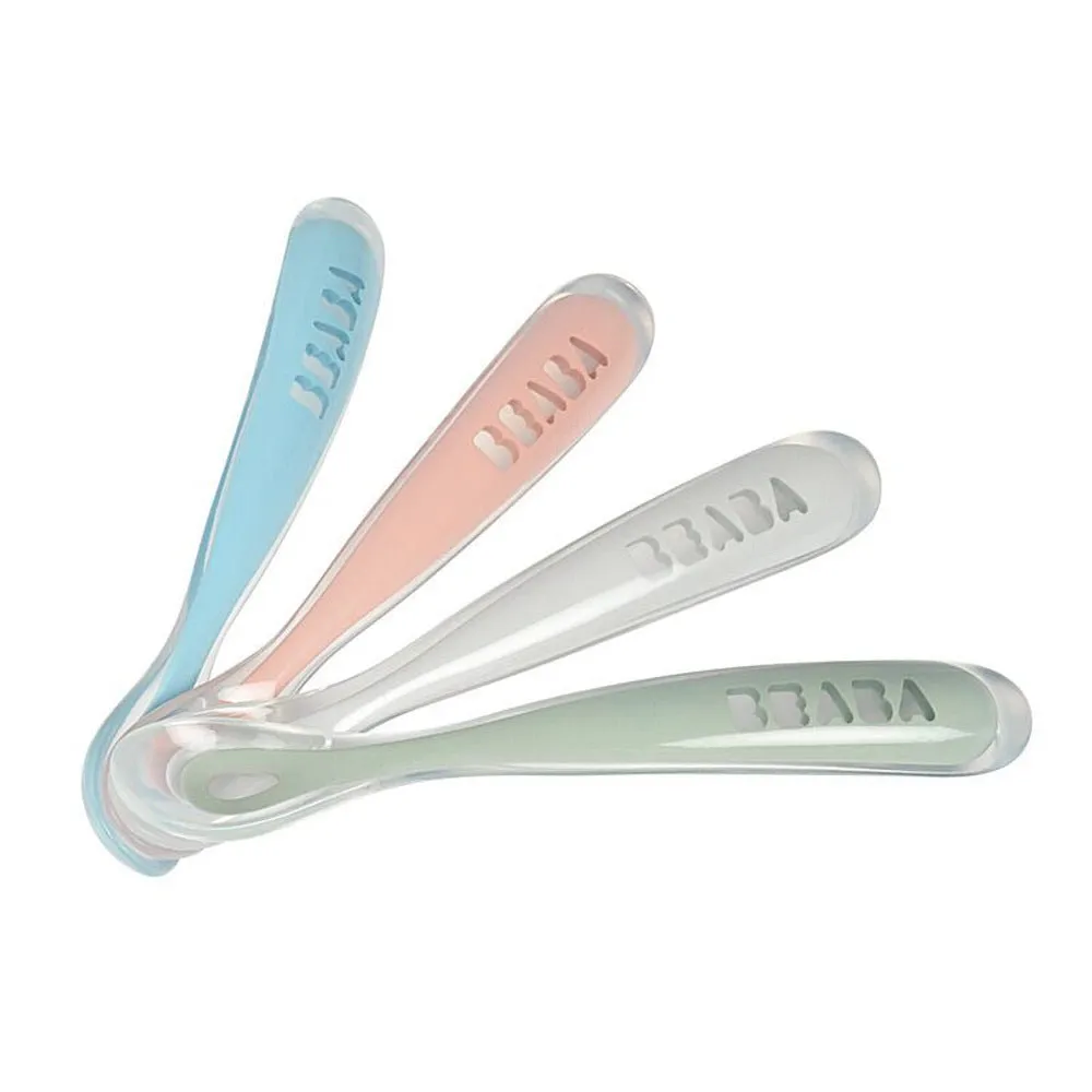 Beaba 1st Stage Silicone Spoons 4pk Windy Blue/Eucalyptus Green/Light Mist/Vintage Pink