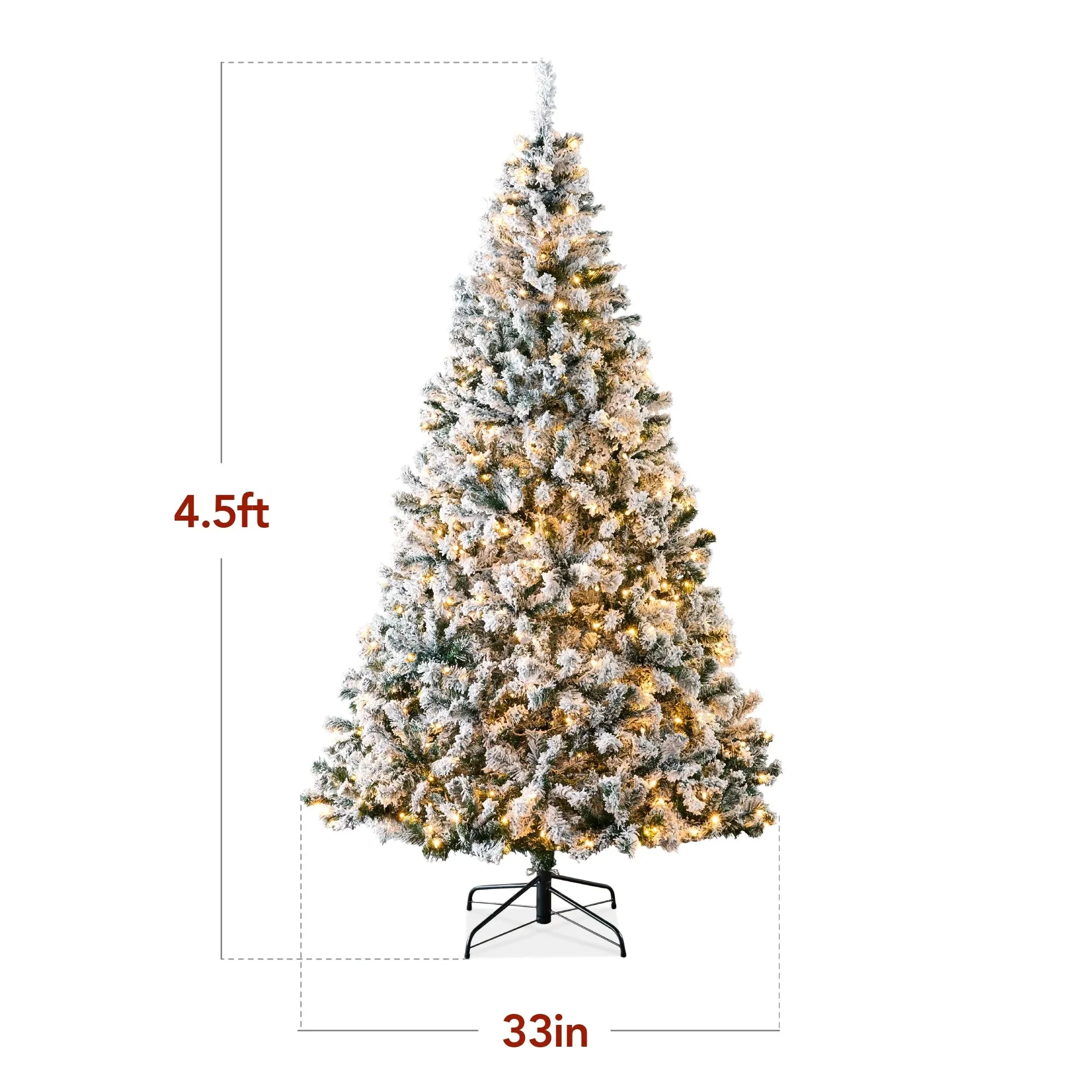 Best Choice Products 4.5ft Pre-Lit Holiday Christmas Pine Tree w/ Snow Flocked Branches, 200 Warm White Lights