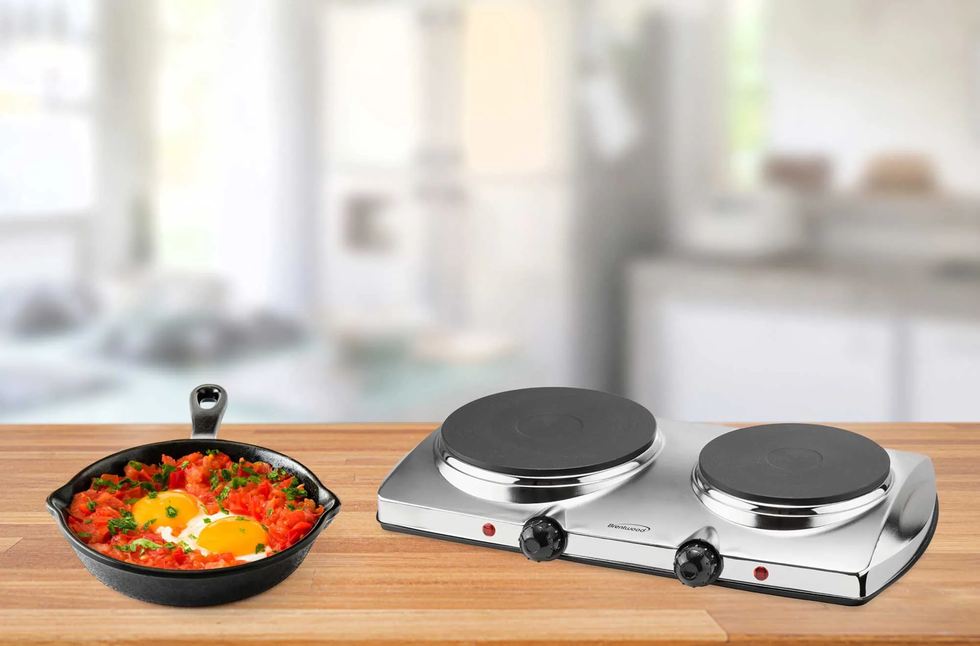 Brentwood TS-372 1440w Double Electric Hotplate, Silver
