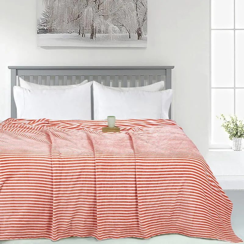 BSB HOME® Premium 220 TC Fleece Double Blanket | 300 GSM Lightweight Cozy Ultrasoft for Bed, Sofa, Travel & Camping| 230x220 cm |Orange & White