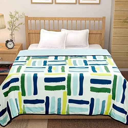BSB HOME Pure Cotton 120 GSM Reversible Soft Lightweight Printed Double Bed Blanket/AC Dohar/Skin Friendly Dohar-220x230 cm-White & Grey