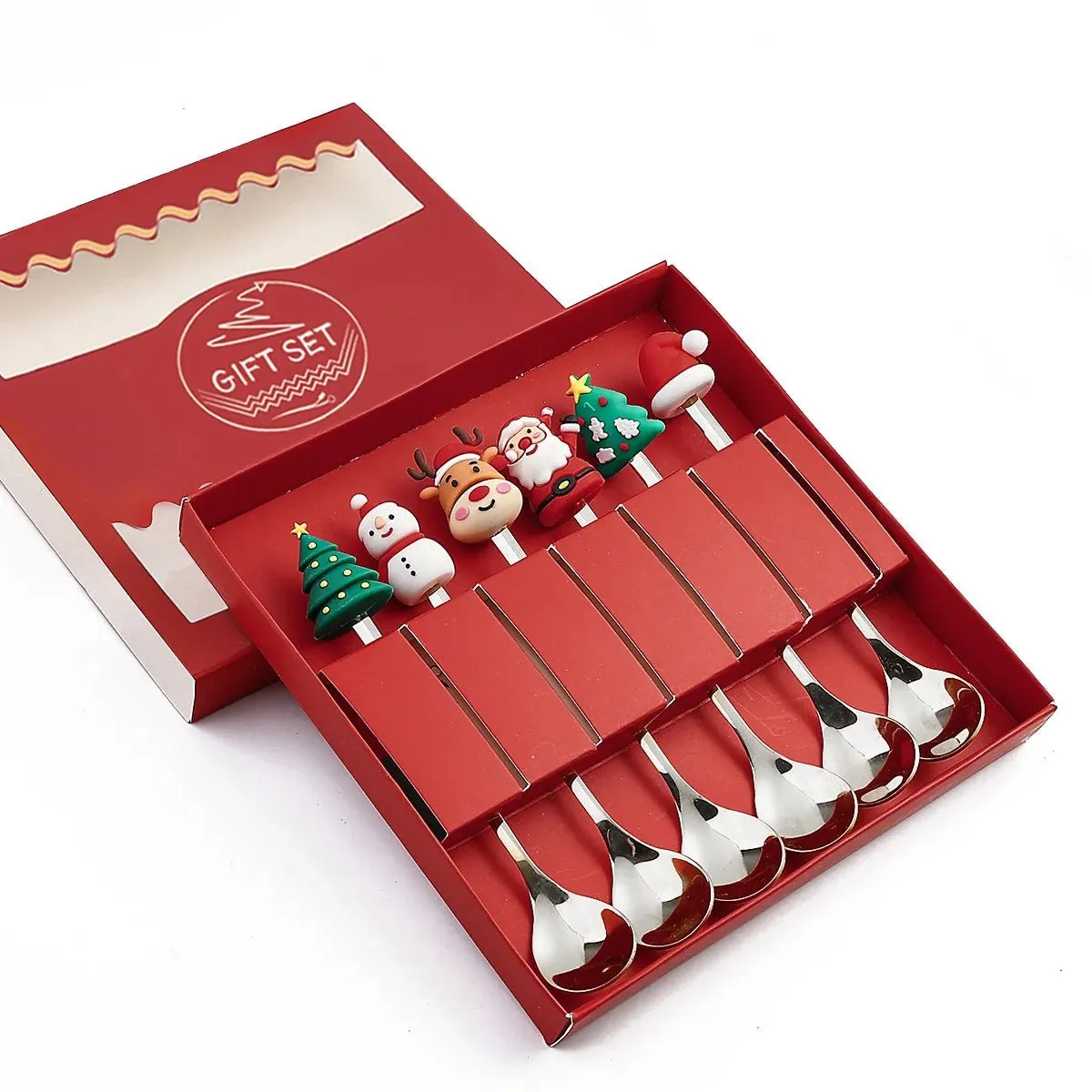 Christmas Gift Spoon Fork Set with Elk Tree Decoration