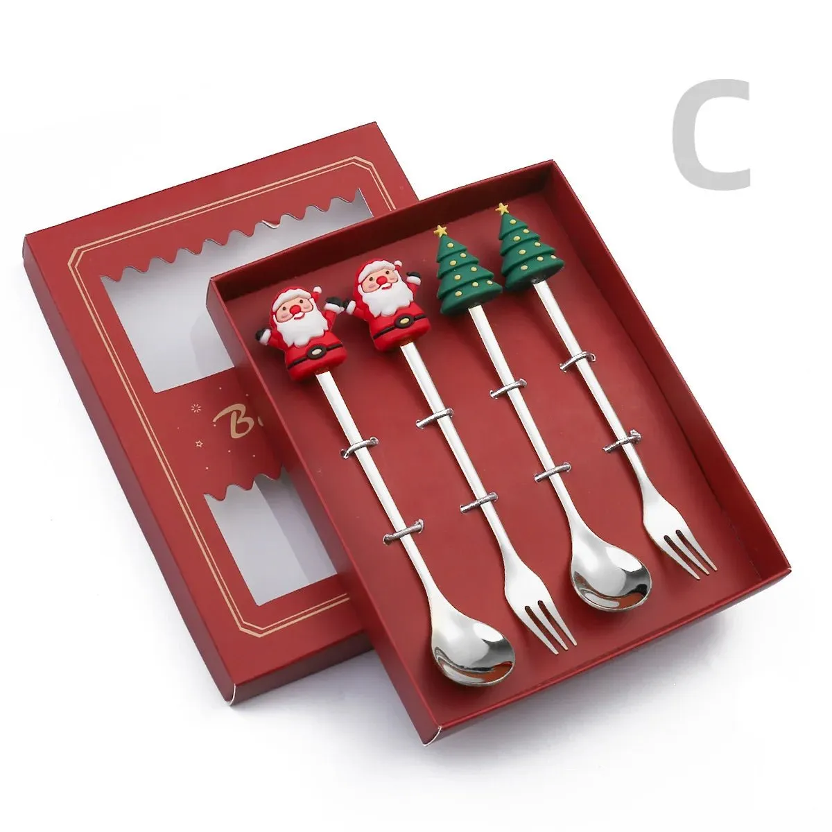 Christmas Gift Spoon Fork Set with Elk Tree Decoration