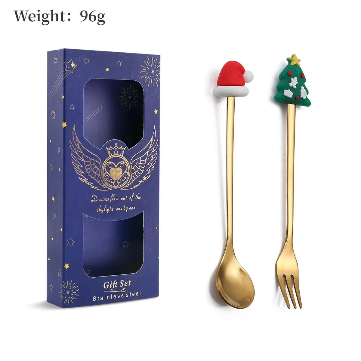 Christmas Gift Spoon Fork Set with Elk Tree Decoration
