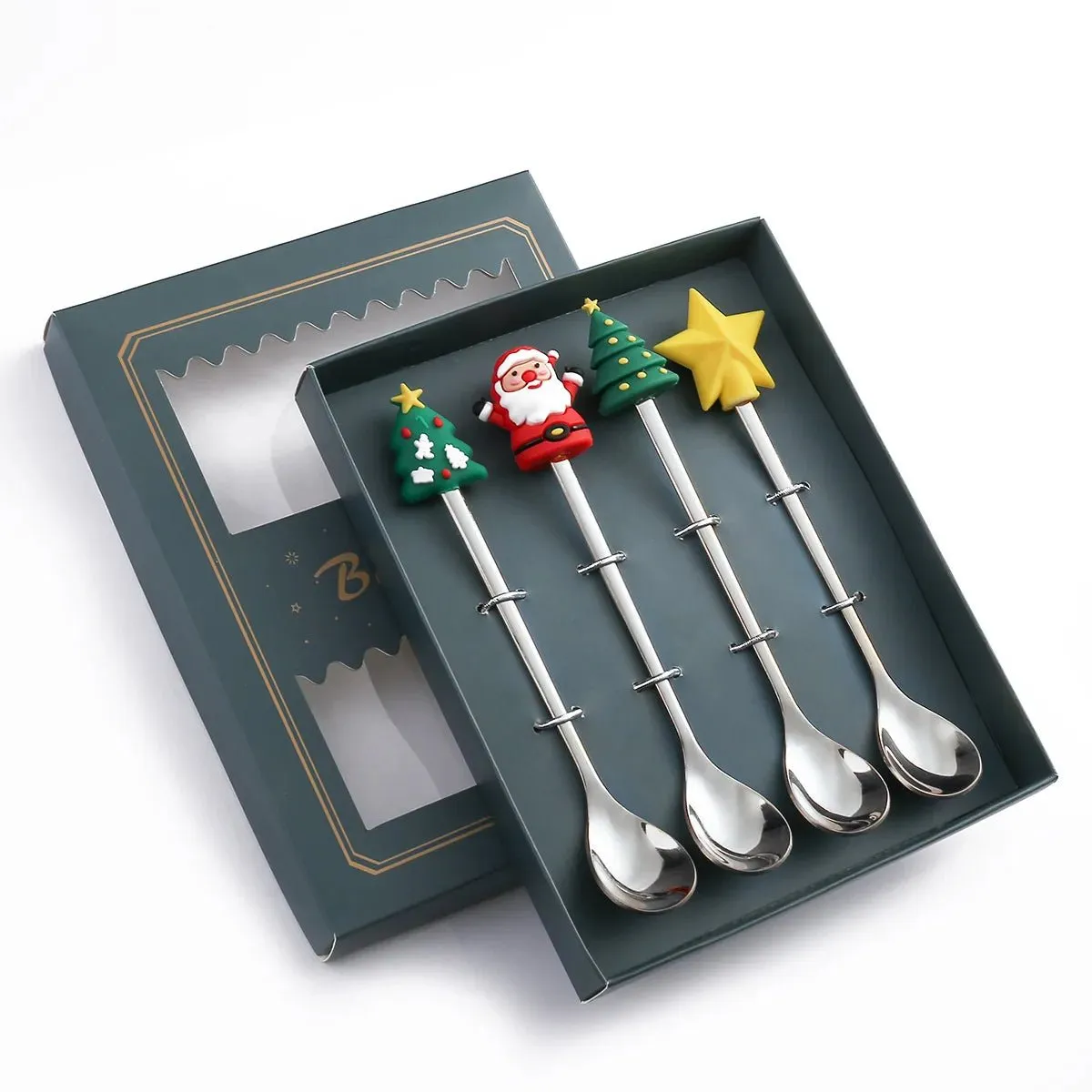 Christmas Gift Spoon Fork Set with Elk Tree Decoration