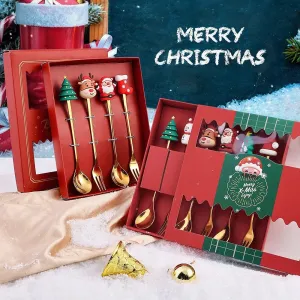 Christmas Gift Spoon Fork Set with Elk Tree Decoration