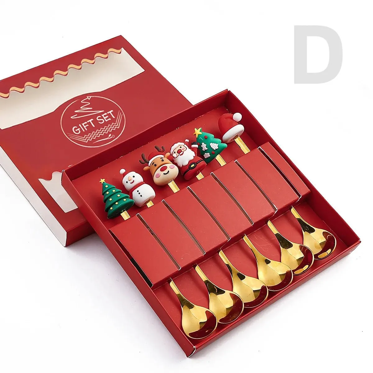 Christmas Gift Spoon Fork Set with Elk Tree Decoration