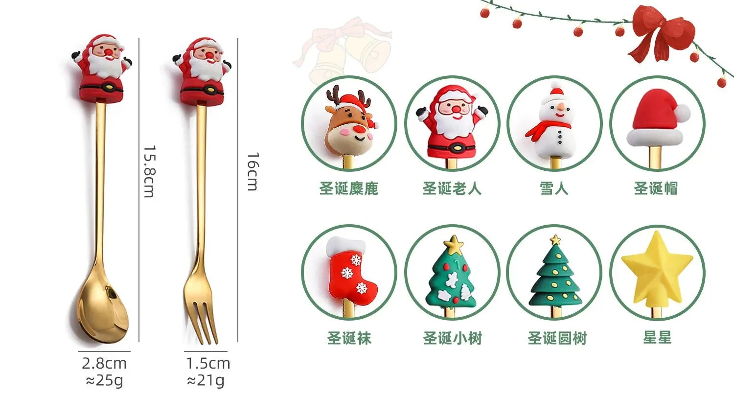 Christmas Gift Spoon Fork Set with Elk Tree Decoration