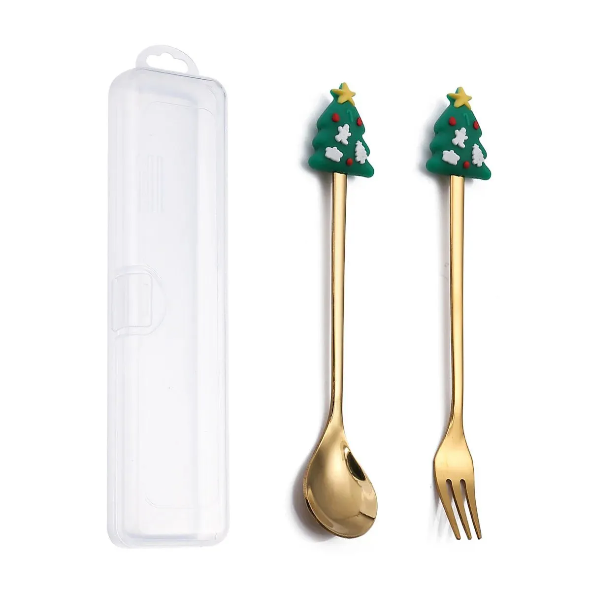 Christmas Gift Spoon Fork Set with Elk Tree Decoration
