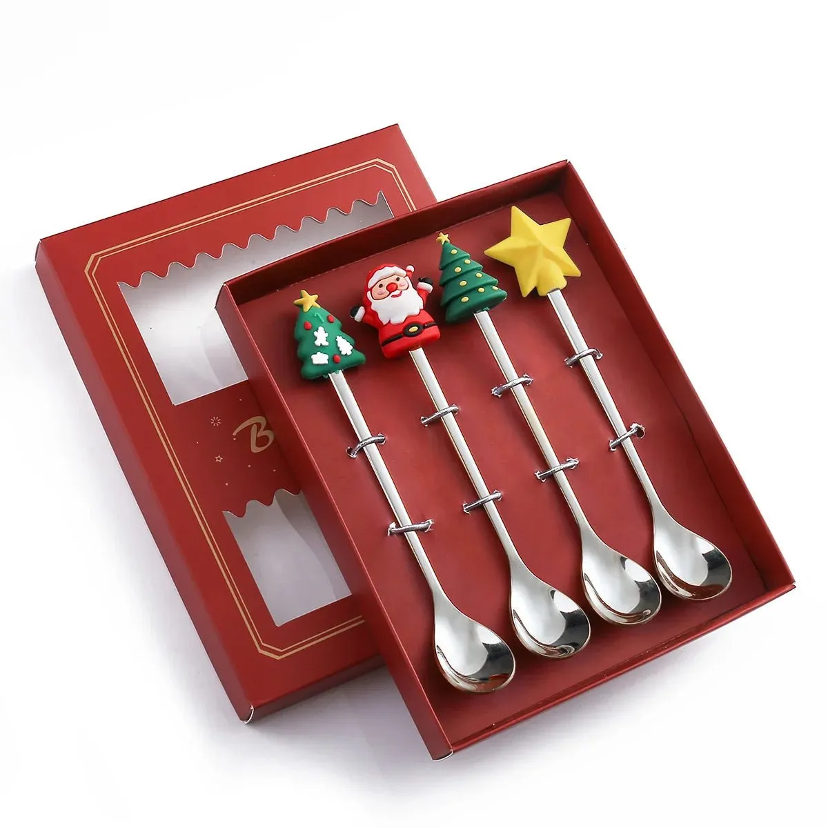 Christmas Gift Spoon Fork Set with Elk Tree Decoration