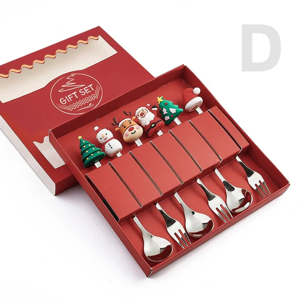 Christmas Gift Spoon Fork Set with Elk Tree Decoration