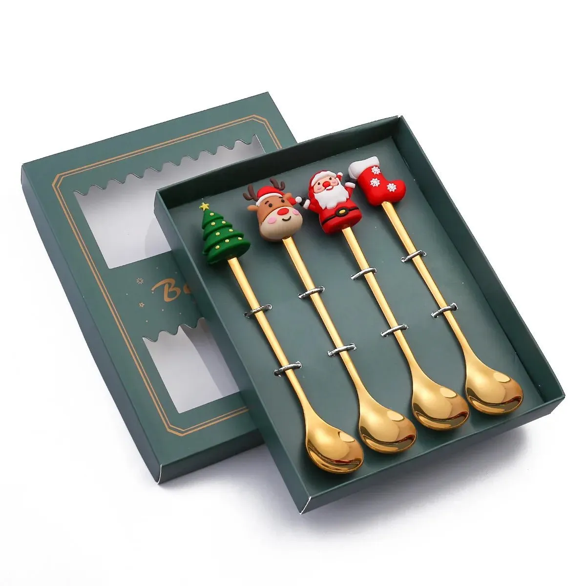 Christmas Gift Spoon Fork Set with Elk Tree Decoration