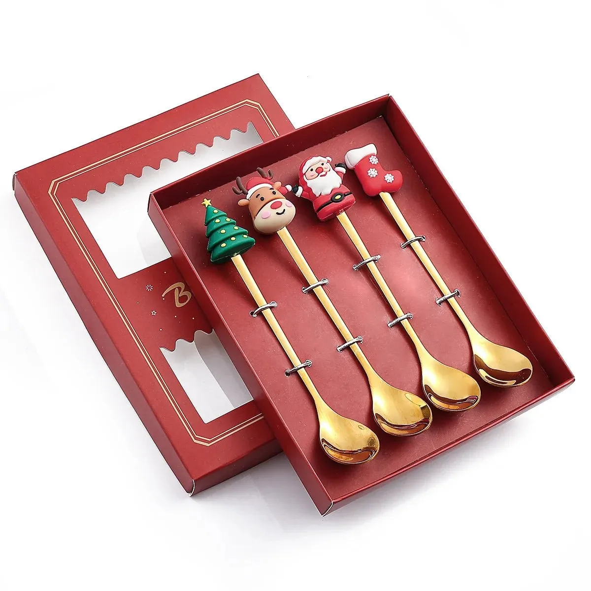 Christmas Gift Spoon Fork Set with Elk Tree Decoration