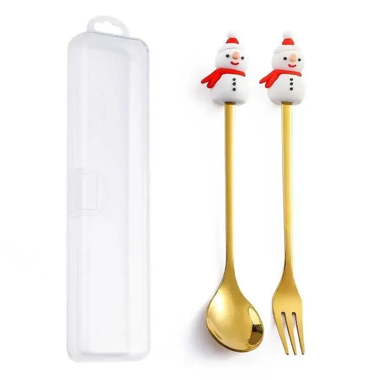 Christmas Gift Spoon Fork Set with Elk Tree Decoration